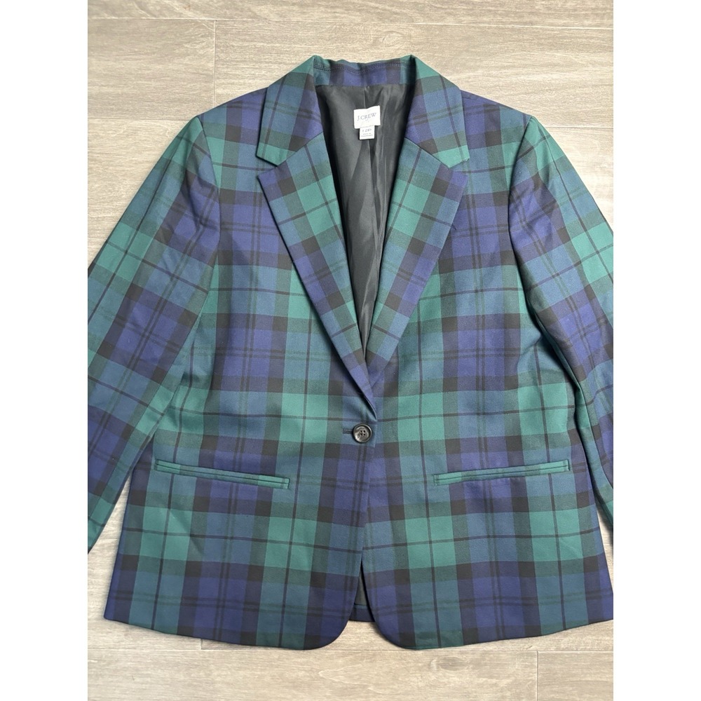 J Crew women's Black Watch Plaid Tartan Blazer Jacket Coat Size 12P Academic